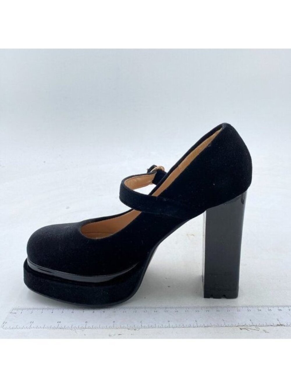 Black Round Toe Platform Block Chunky High Heel Pumps Mary Jane Closed Toe Shoes